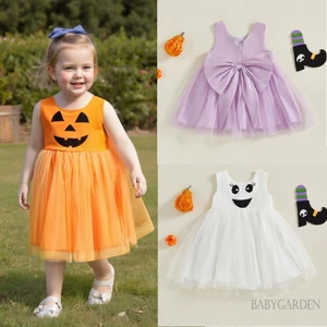 Trẻ Em Bé Gái Halloween Đầm Mùa Hè In Hình Dễ Thương Không Tay Cổ Tròn Vải tuyn Chắp Vá Váy Chữ A