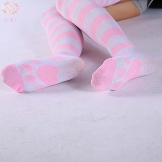 Y.X.I 1 Đôi Tất Trên Đầu Gối Dải Hồng Paw In Vớ Trên Đầu Gối Đùi Cao Dài Vớ Mới