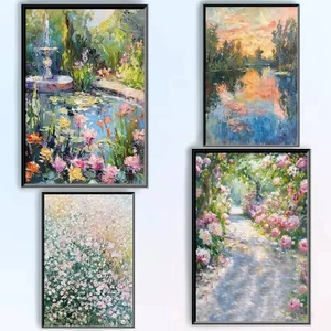Monet sống động thiên nhiên phong cảnh màu sắc tươi sáng mùa xuân đài phun nước hoa hồng vườn áp phích nhà hiện đại tường nghệ thuật tranh canvas