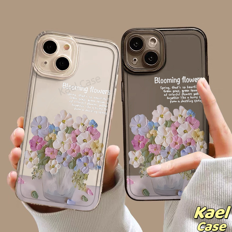 Ốp Lưng iPhone Tương Thích Cho IP 16 15 Pro Max 11 12 13 14 Pro Max 7Plus 8Plus X XR XS Max 6 6S 6PLus 7G 8G Tranh Sơn Dầu Hoa Silicon Trong Suốt Thời Trang Mềm-KL