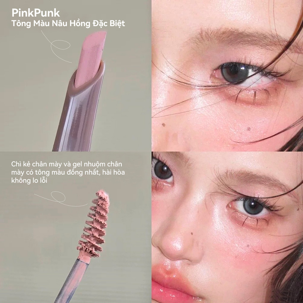 Mascara Lông Mày 2 đầu PinkPunk Chì kẻ mày 2 in 1 Không Lem Dễ Dùng Cho Người Mới (280mg + 1.5g) FreeStyle Multi-Brow Pencil & Tint