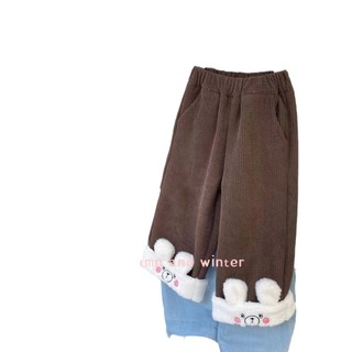Thu Đông Phong Cách Mới Bé Gái Hoạt Hình Dễ Thương Thỏ Lông Cừu-Fleece Quần Thẳng Bé Gái Tất Cả Trận Đấu Quần