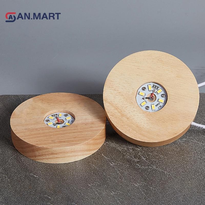 Bigdealssuper 10cm Đế đèn gỗ có thể sạc lại Đèn LED xoay Giá đỡ đèn Đế đèn Nghệ thuật với bộ chuyển đổi nguồn siêu