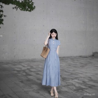 Đầm sườn xám kẹp eo rỗng phong cách Trung Quốc mới