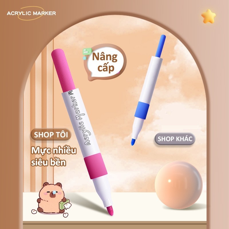 Bút Lông Màu Acrylic Marker 12/24/36/48/60 – Vẽ Đa Năng Trên Mọi Chất Liệu, Màu Lên Chuẩn Nét