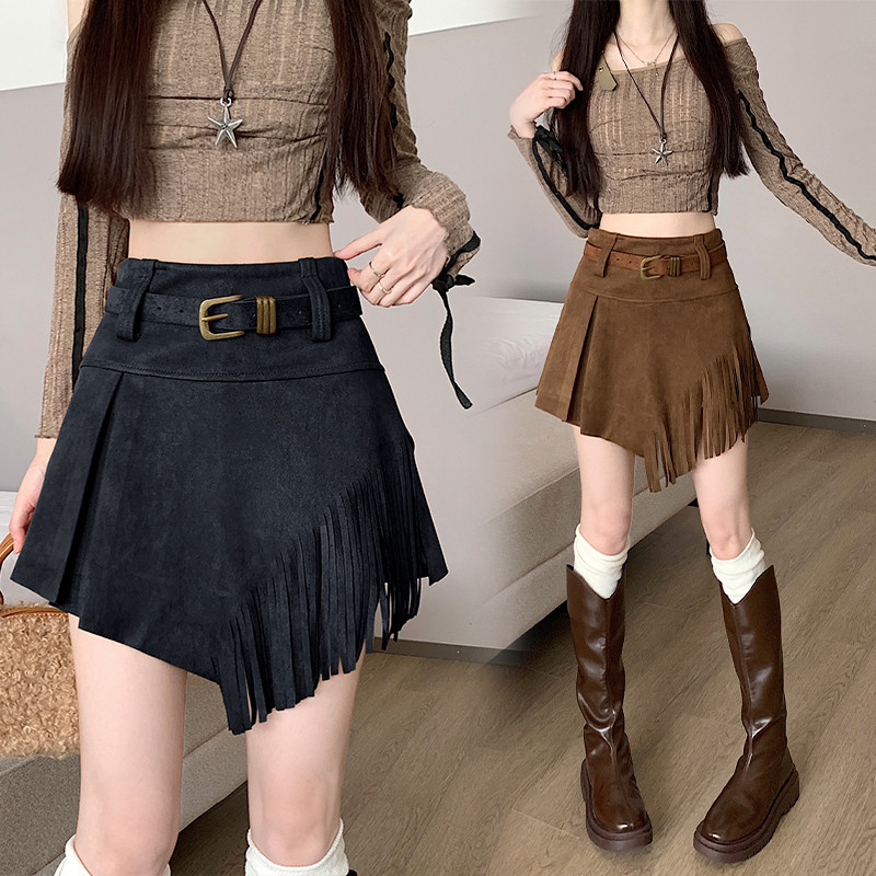 SUXI Váy chữ A lưng cao style cổ điển và đơn giản, phù hợp mùa thu 251007