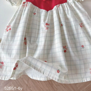 Váy Trắng Phối Đỏ Đính Cherry Cộc Tay Cho Bé Gái Chất Thô Lụa 8-26kg