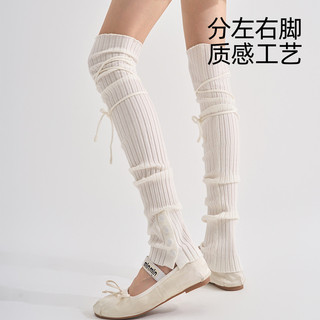 [Tất nữ oklife] Miếng đệm đầu gối có dây buộc nút đầu thu 2025 Slimer Look Pile Leg Covers All-Match Vertical Striped Wool Over @