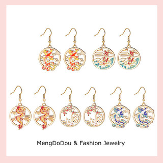 Bông tai thần thoại Suzaku rồng xanh phong cách cổ điển | Dầu Nhỏ Giọt Phong Cách Hoạt Hình Niche Design Bông Tai Nữ 7TXS