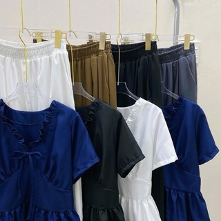 Set Đồ Bigsize Nữ Áo Babydoll Dáng Peplum Tiêu Thư Kèm Quần Dìa Suông Dài Sang Chảnh A315+Q558