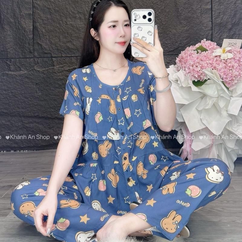 Tole I1 KA191-Fom Gọn Mặc Rộng Lên 1 size - Đồ Bộ Tole Lanh Nữ Áo Tay Ngắn Cổ Tròn Phối Viền Quần 8 Tấc Size 40-75kg E1