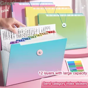 Túi đựng tài liệu A4 GREAT, Túi đựng nội tạng thư mục phong bì màu Gradient, Túi đựng hồ sơ giấy chống nước dung tích lớn nhiều lớp dành cho sinh viên và nhân viên văn phòng
