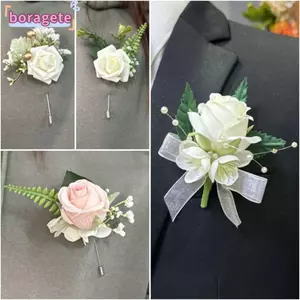 BORAGETE Hoa Hồng Thổ Cẩm, Trang Trí Tiệc Nhân Tạo Tiệc Cưới Boutonniere, Vải Lụa Lãng Mạn Cổ Tay Corsage Trâm Cài Phụ Kiện Đám Cưới