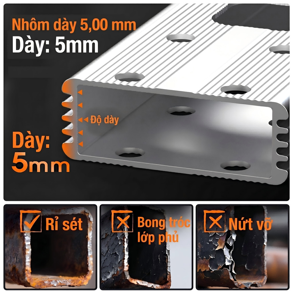 Thang nhôm gấp 4 đoạn REAIM Thang nhôm cao cấp 14 tư thế sử dụng chữ A 2.3M chữ I 4.7M Độ dày 1,3 mm