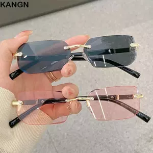 Kính râm không khung KANGN, Kính râm hình chữ nhật không vành bảo vệ UV400 Y2K, Kính mắt cổ điển dành cho nữ và nam giới