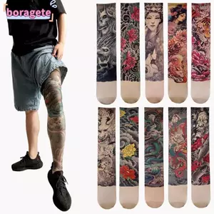 BORAGETE 1 Tất Một Chân, Vớ Đùi In Hình Nữ Terrifyin Gợi Cảm, Lưới Thời Trang Quan Điểm Cá Tính Vớ Xăm Mùa Hè