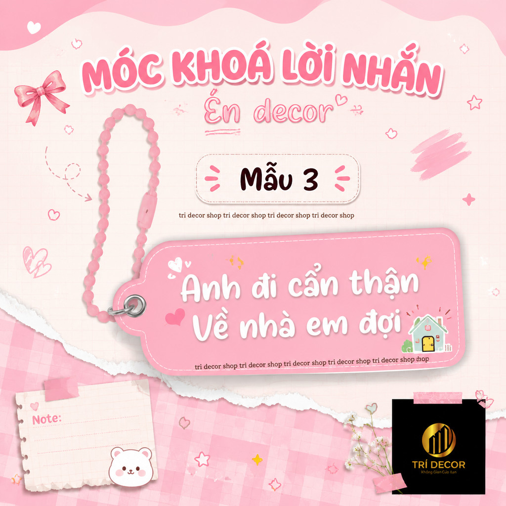 Móc khoá lời nhắn nền hồng  sieu cute - trí decor shop