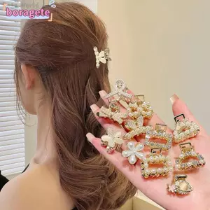 Kẹp tóc Mini BORAGETE, Kẹp tóc hợp kim, Kẹp móng vuốt cua nhỏ cổ điển đính đá