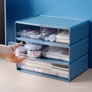 Trong Suốt Trong Suốt Để Bàn Hộp Bảo Quản Văn Phòng Xếp Chồng Ngăn Kéo Phong Cách Tập Tin Hộp Bảo Quản Bàn Văn Phòng Phẩm Đồ Lặt Vặt Giá Để Đồ 1LSJ