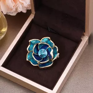 HNKMP Xanh Kim Cương Giả Camellia Hoa Thổ Cẩm Dành Cho Nữ Men Pin Thanh Lịch Ve Áo Chân.