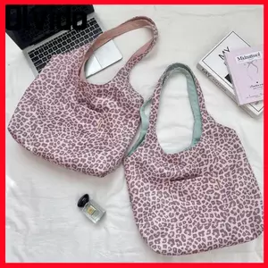Túi Tote da lộn OLVIDO, Túi đeo vai chống nước màu xanh hồng, Túi màu tương phản hai mặt in họa tiết da báo Sử dụng hàng ngày