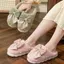 IAPPORTUNIA Giày lông tơ ấm áp, Dép nơ Cotton chống trượt đế dày, Phong cách ngọt ngào Thoải mái mùa đông trong nhà Giày nữ