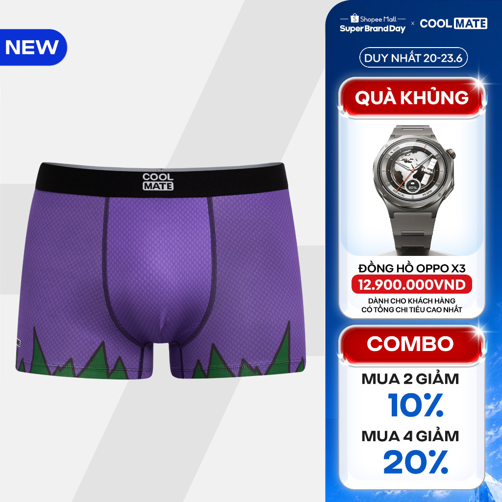 [MUA 4 GIẢM 20%][BST MARVEL]Quần lót nam Trunk hulk, Quần sịp người khổng lồ màu tím mềm mại, co giãn Coolmate