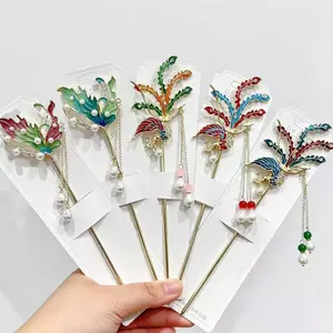 WHX-Peacock Ngọc Trai Tua Rua Kẹp Tóc Hiện Đại Trung Quốc Kẹp Tóc Cổ Cuộn Phụ Kiện Tóc Kẹp Tóc