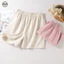 Quần short vải lanh Cotton nữ màu trơn / Quần nhà năm điểm mỏng mùa hè / Quần Pyjama thông thường đơn giản / Quần short ngoài có thể mặc