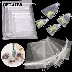 GETVOW 25 / 50 Chiếc Organza Gạc Gói Giáng Sinh Ủng Hộ Có Thể Vẽ Đảng Cung Cấp Túi Trắng