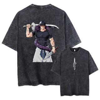 Áo Thun Unisex Màu Đen Wash Acid Jujutsu Kaisen Toji, Áo Phông Oversize Nam Nữ Anime Manga Phong Cách High Street Cotton