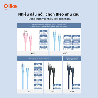 Olike D102 Cáp Sạc Nhanh Type-C/ Lightning /Micro USB/USB-A 60W/100W, Dây Sạc Nylon Bện Cho iPhone Samsung Xiaomi OPPO