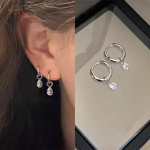 PNPIA- Bông tai mặt dây chuyền Zircon giọt tinh tế Tính khí thời trang đơn giản Tai nữ Bule Phụ kiện trang sức Quà tặng