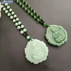Bluelover Phong Cách Trung Hoa Ngọc Xanh Khắc Tay Guanyin Ngọc Mặt Dây Chuyền Nelace Phật Giáo Trang Trí Bùa Hộ Mệnh Cho Nữ Người Luy Trang Sức Quà Tặng Mới