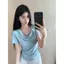 Phong cách Hàn Quốc Niche Ren Khâu Giả Hai Mảnh Tay Ngắn Top Mùa Hè Phong Cách Mới Tươi Slim-Fit Slimmer Look S