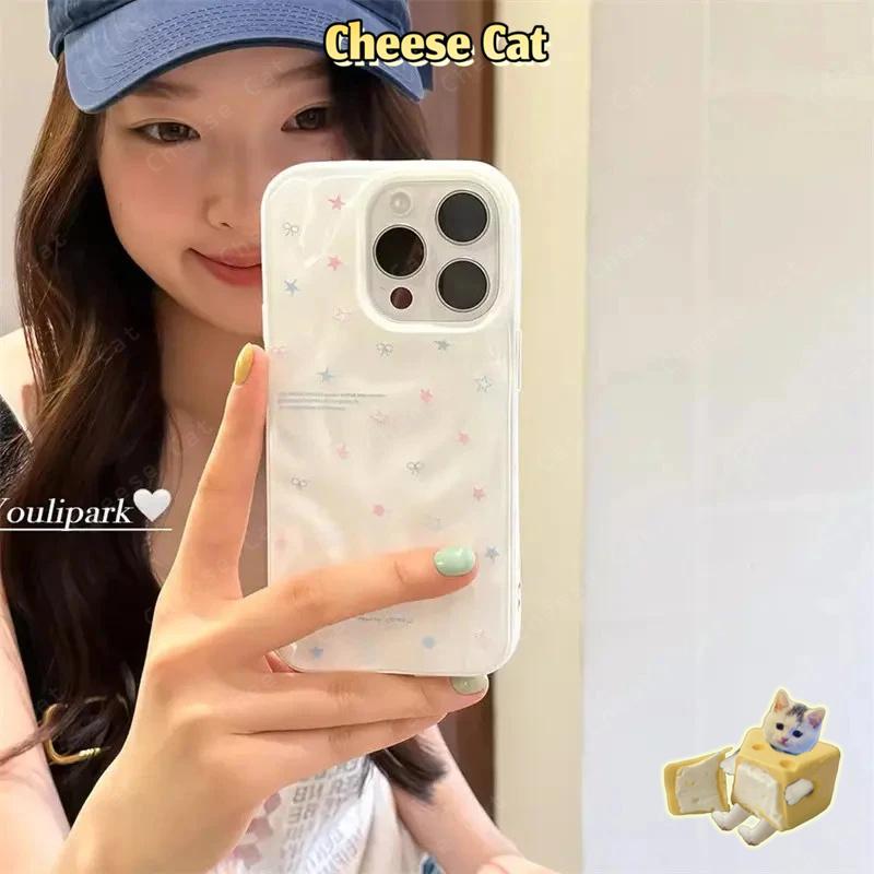 ins Ốp điện thoại iPhone trơn hình nơ ngôi sao gập ghềnh cho iPhone 13 14 15 11 12 16 17 Pro Max XR Xs Max 8 7 Plus