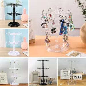 Giá treo móc khóa EDIWANY, Giá trưng bày vật liệu Acrylic nhiều lớp, Giá đỡ đồ trang sức có thể điều chỉnh 2 tầng thiết kế lốp Spinner Giá lưu trữ Màn hình mặt bàn