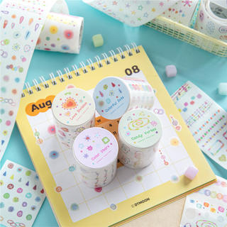 ENWEI 50mm * 2m 1 Cuộn [Dòng tâm trạng đầy màu sắc] Ngôi sao màu chấm bi Candy Swirl Heart Journal Base Trang trí Washi Tape Planner Văn phòng phẩm
