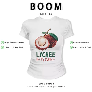 BOOM Áo Baby Tee Nữ Cotton Ôm Body-Áo Thun Ngắn Tay Y2K In Hình PhongCách Mùa Hè, Cổ Tròn Hàng Đầucách hàn quốc phong448