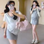 Bộ Đồ Bà Bầu Mùa Hè Giả Hai Mảnh Màu Phù Hợp Với Áo Thun + Váy Nâng Bụng Bộ Đồ Hai Mảnh