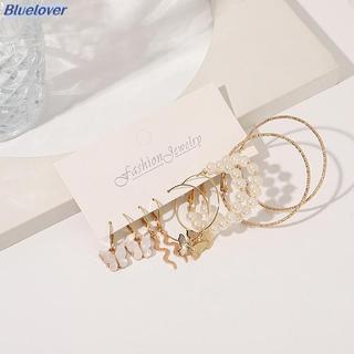 Bluelover 5 Đôi Thời Trang Lớn Màu Bạc Tròn Vòng Tròn Ngọc Trai Vòng Bông Tai Cho Bé Gái Rắn Bướm Tòn Ten Bông Tai Nữ Trang Sức Mới