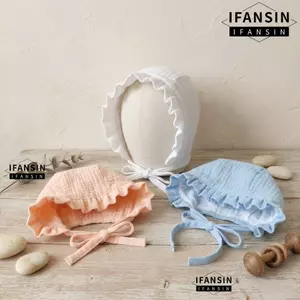 IFASIN Muslin Baby Bonnet, 100% Cotton Ruffle Mũ Beanie Trẻ Sơ Sinh, Vintage Mềm Thoáng Khí Gạc Chin Dây Đeo Mũ Bé Gái Bé Trai Mùa Hè Thu