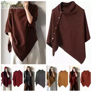 Khăn choàng Pashmina YUUKII, có nút dệt kim dày Poncho ấm áp không đều, Khăn choàng len dày thông thường ấm áp Khăn choàng mùa thu đông