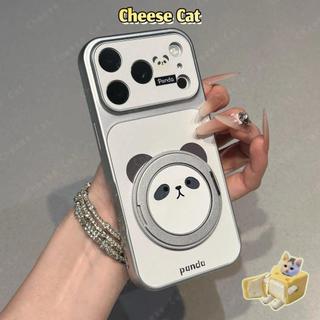 Ốp Điện Thoại Da Gấu Trúc Đơn Giản Có Chân Đế Kim Loại Xoay Cho iPhone 16 17 13 14 15 Plus 12 11 Pro Max Xs XR