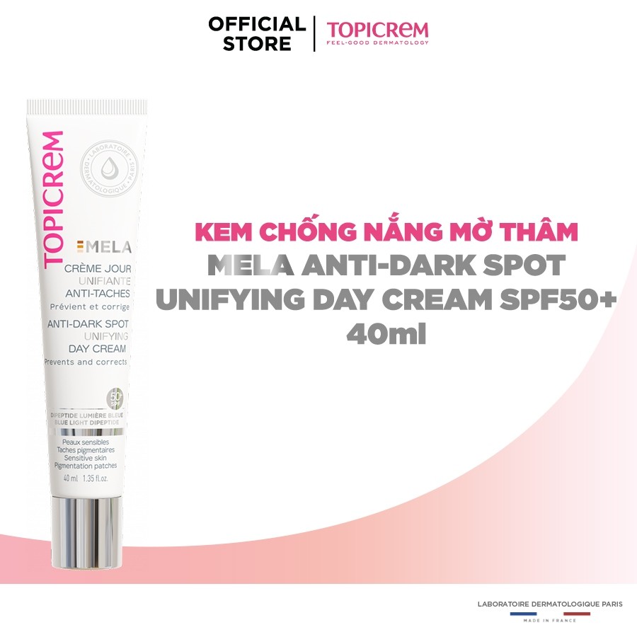 Kem chống nắng TOPICREM MELA ANTI-DARK SPOT UNIFYING DAY CREAM SPF50+ 40ml giúp giảm sự xuất hiện các sắc tố