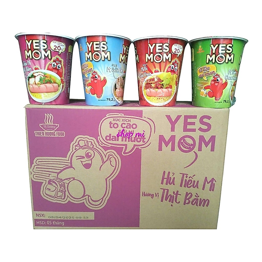 Thùng mì ly các loại (Yesmom, 3 Miền, Mì Koreno, Modern, Hảo Hảo, Life cup, Aone 5 vị