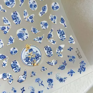 Phong Cách Quốc Gia Xanh Trắng Sứ Giá Trị Cao Bạc Nóng Làm Móng Miếng Dán Cổ Tinh Khiết Desire Dính diy Trang Trí Móng Tay Đề Can