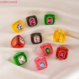 Nhẫn Nhựa Acrylic COCODECOVED, Nhẫn Hình Học Màu Kẹo Phóng Đại, Phụ Kiện Trang Sức Thời Trang Y2K Nhựa Cổ Điển Vòm Lớn Đồng Bằng Nhẫn Quà Tặng Trang Sức