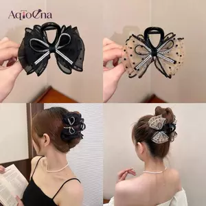 AqToCna Thanh Lịch Lưới Nơ Kẹp Tóc Nữ Đuôi Ngựa Móng Vuốt Kẹp Lấp Lánh Kim Cương Giả Kẹp Tóc Bé Gái Mũ Đội Đầu Phụ Kiện Tóc Quà Tặng AqToCna