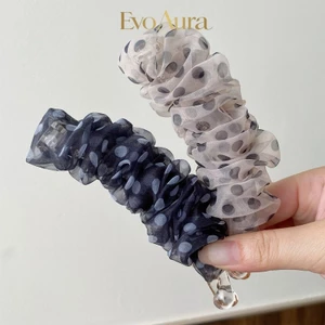 Pháp Gạc Chấm Bi Xếp Ly Chuối Kẹp Nữ Thời Trang Lười Phong Cách Nửa Tie Cao Đuôi Ngựa Kẹp Kích Thước Nhỏ Tóc Nhỏ Khối Lượng Tóc Kẹp Tóc